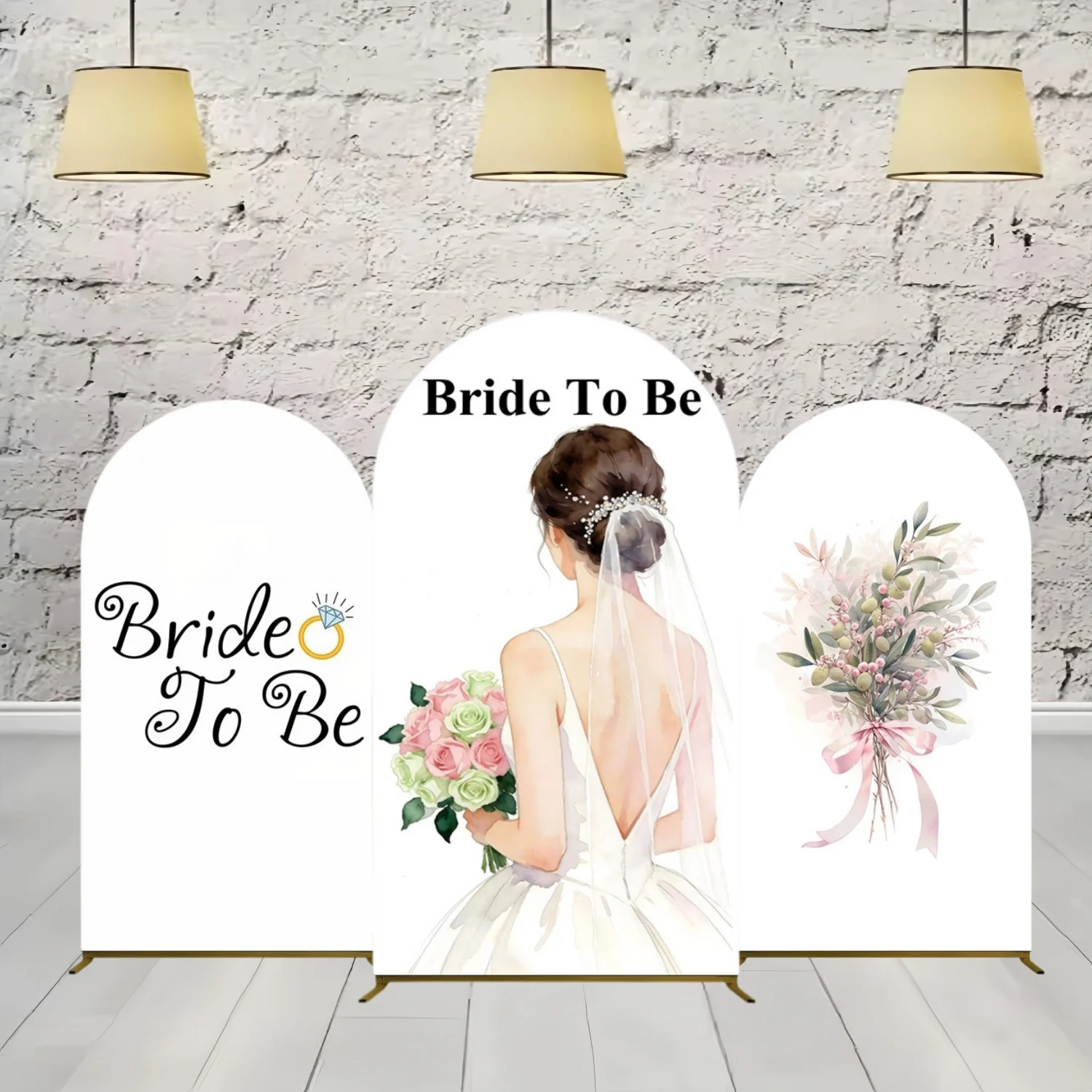 Bride To Be Arch Backdrop Wedding Bridal Shower Photo Background Bride Dress Bouquet Floral Design Standing Prop Scene Decor