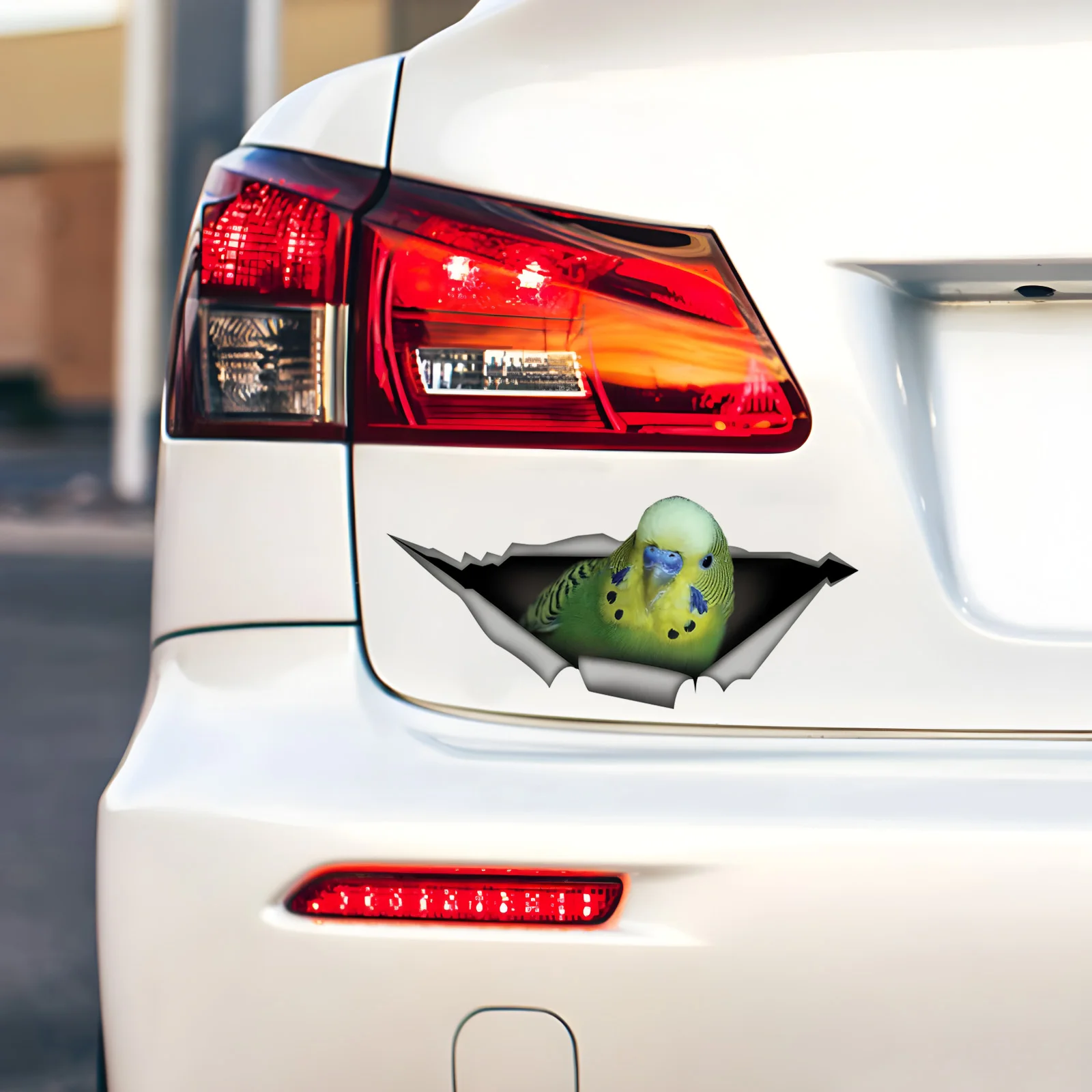 DK422# Green Budgie Car Decal 3D Break the Wall Car Sticker, Waterproof Vinyl Material Accessories, Interesting Creativity For C