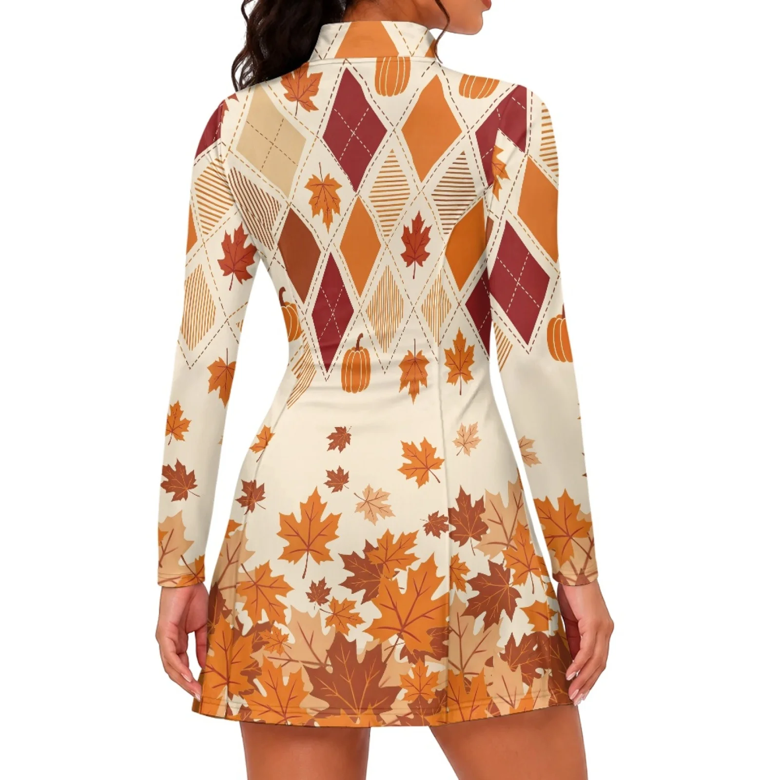 PENSTROLL Maple Leaf 2 Piece Ladies Long Sleeve Golf Dress with Shorts Quick Dry Stretch Fabric Active Dress for Casual Tennis
