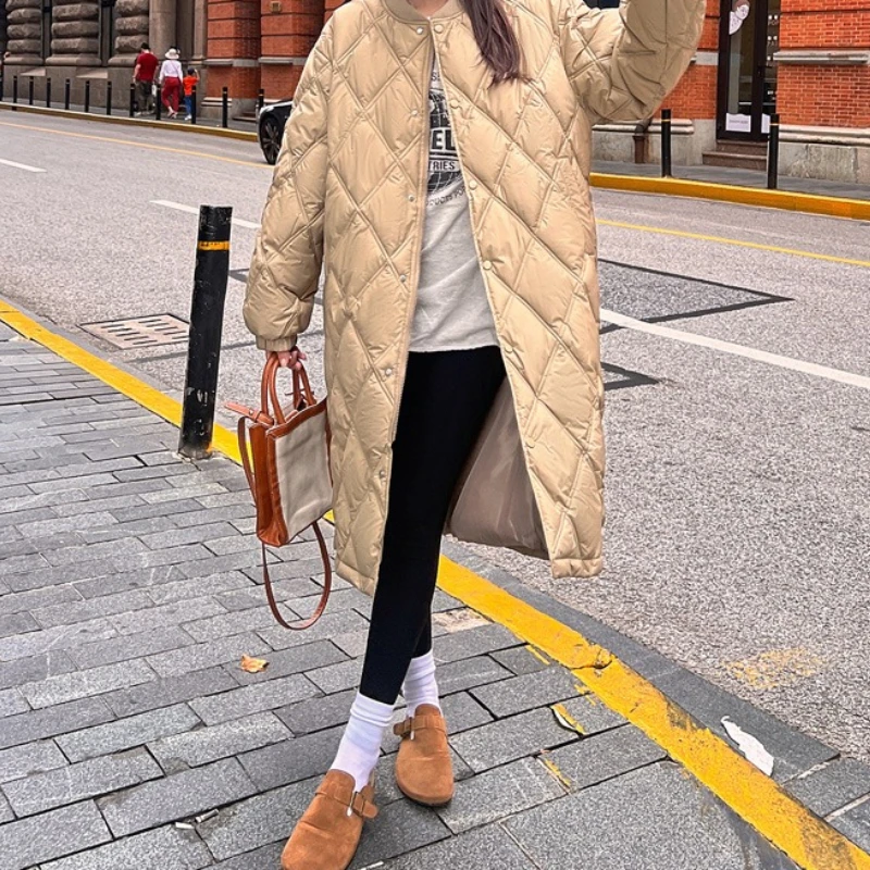 2025年新作 ロング丈 菱形デザイン 膝下丈 ダウンコットン服 フード付き 厚手 暖かい ゆったり メンズ＆レディースコート