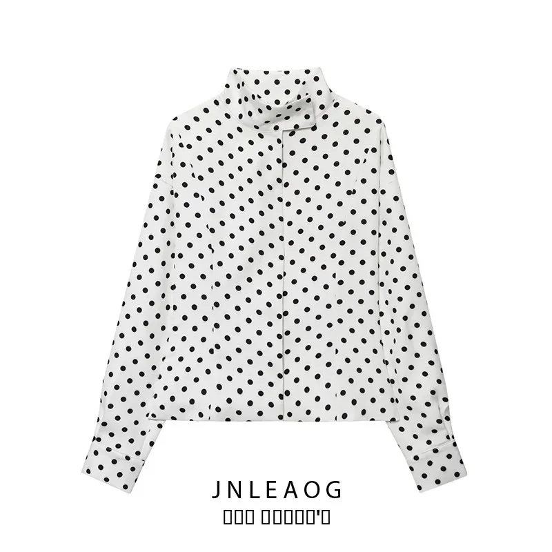 

Модный топ в горошек с завышенной талией JNLEAOG, женская одежда, осенняя новинка, универсальный длинный рукав, полиэстер