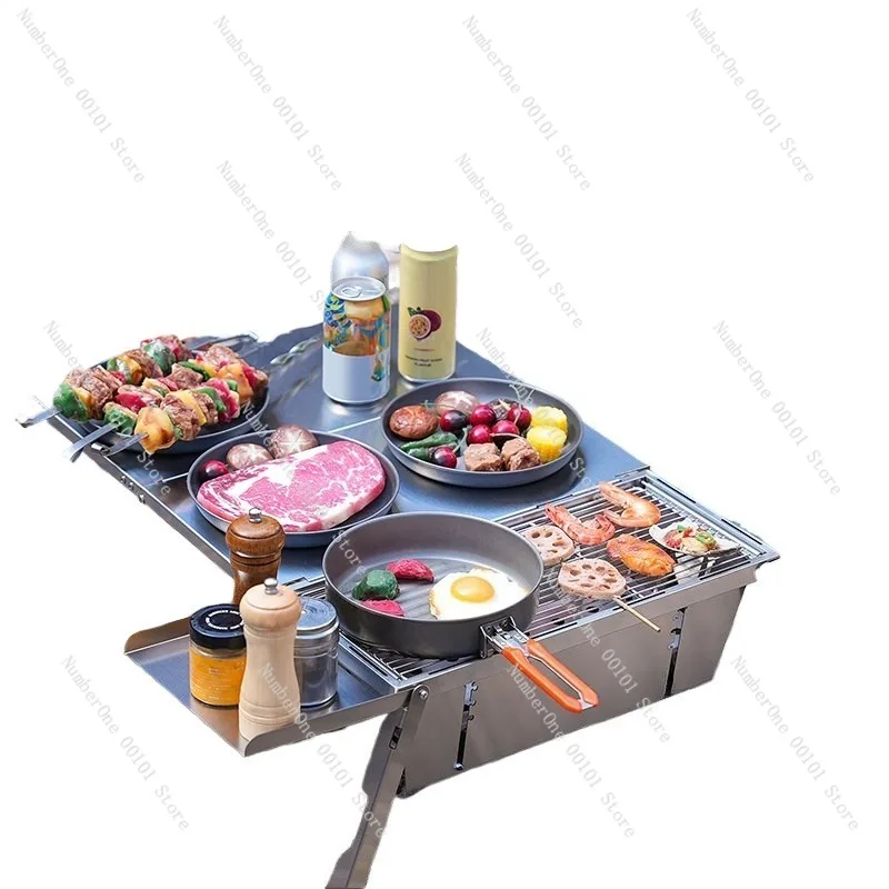Stylish Briefcase Style Upgraded BBQ Grill Stainless Steel Folding Barbecue Stove Portable Multifunction Grilling Rack for Home