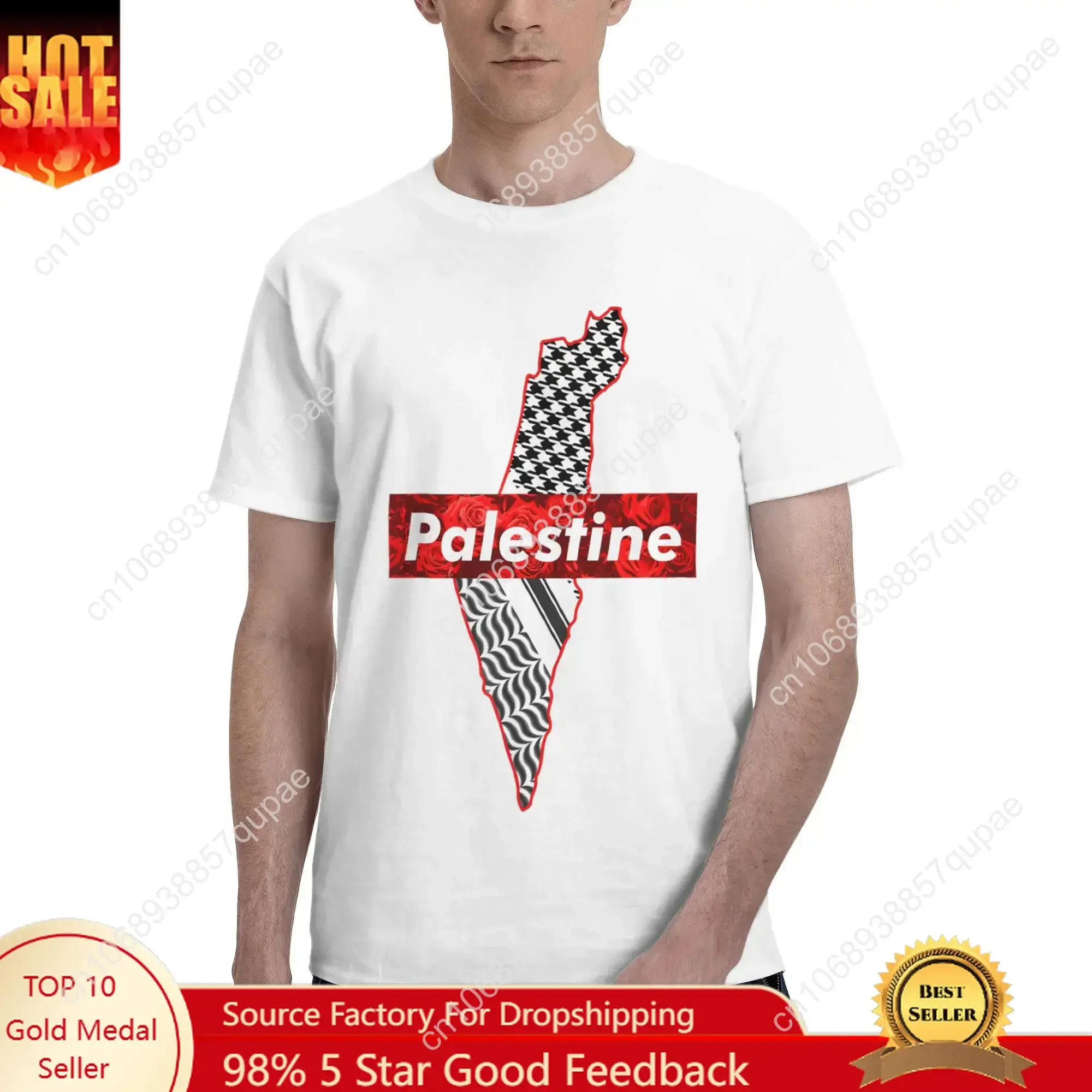 

Palestine Flag Gaza T Shirts Men Pure Cotton Vintage T-Shirt Round Collar Tees Short Sleeve Tops Summer