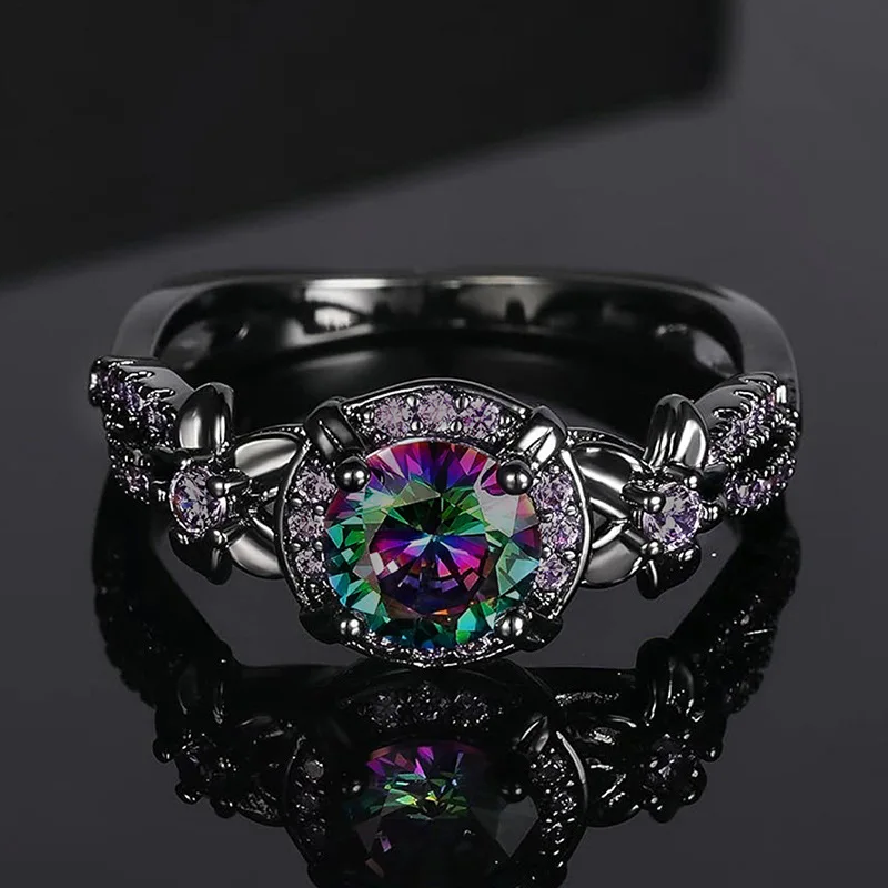 European and American Black Attending Banquet Bridal Trendy Accessories Rings Women's Colorful Zircon Charm Jewelry