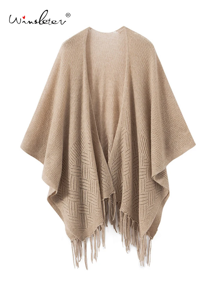 

Winsleter-Women 35%Cashmere 65%Wool Elegant Shawl, Tassel Patchwork, Fashion Temperament Knit Cloak Shawl, 2025 Autumn A58006CC