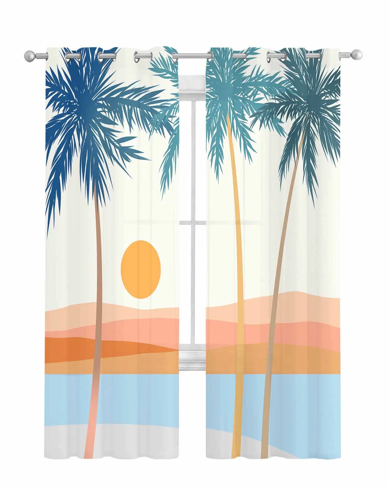 Abstract Sun Coconut Tree Boho Sheer Curtains for Living Room Window Curtains for Kitchen Modern Tulle Voile Curtains