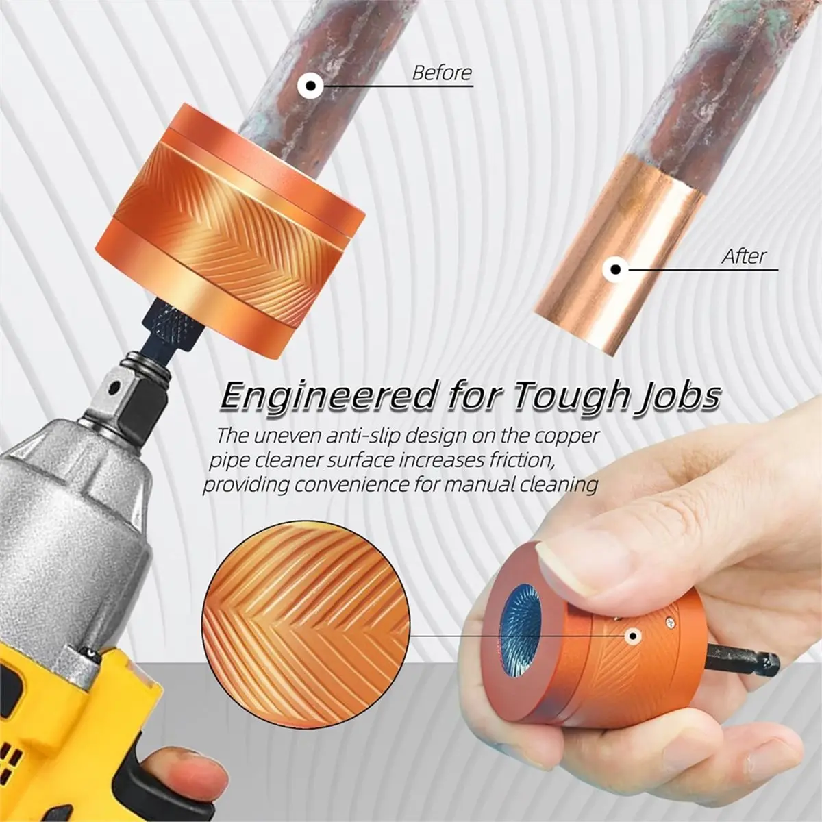 

(WSFS) Очиститель медных труб для дрели, инструмент для очистки труб и трубок перед пайкой (алюминиевый сплав, 1/2 дюйма)