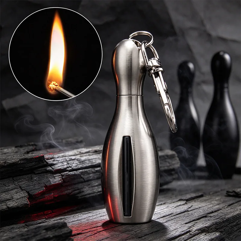 Bowling Pin Shaped Creative Permanent Match Personalized Keychain Portable Metal Open Flame Unique Practical Smoking Accessory