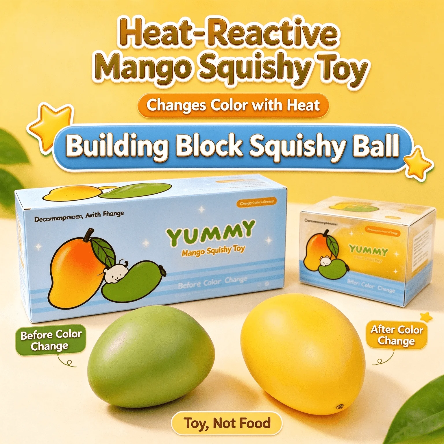 1/2Pcs Heat Change Mango Squishy DIY Handmade Fidget Toy Super Soft Temperature Color Changing Mango Squeeze Stress Relief Toy