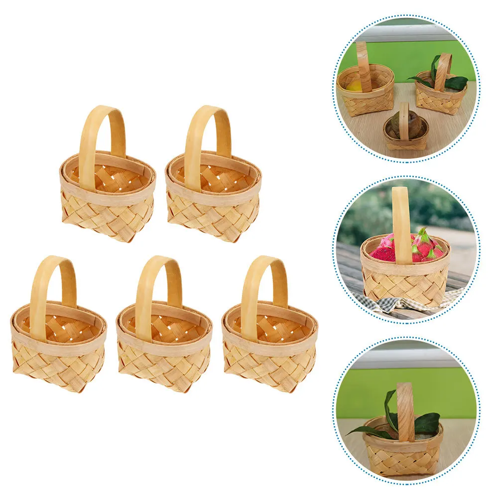 

5Pcs Wood Slice Mini Baskets Handwoven Small Basket for Home Office Living Room Storage Craft Projects Candy Wrapping Decor