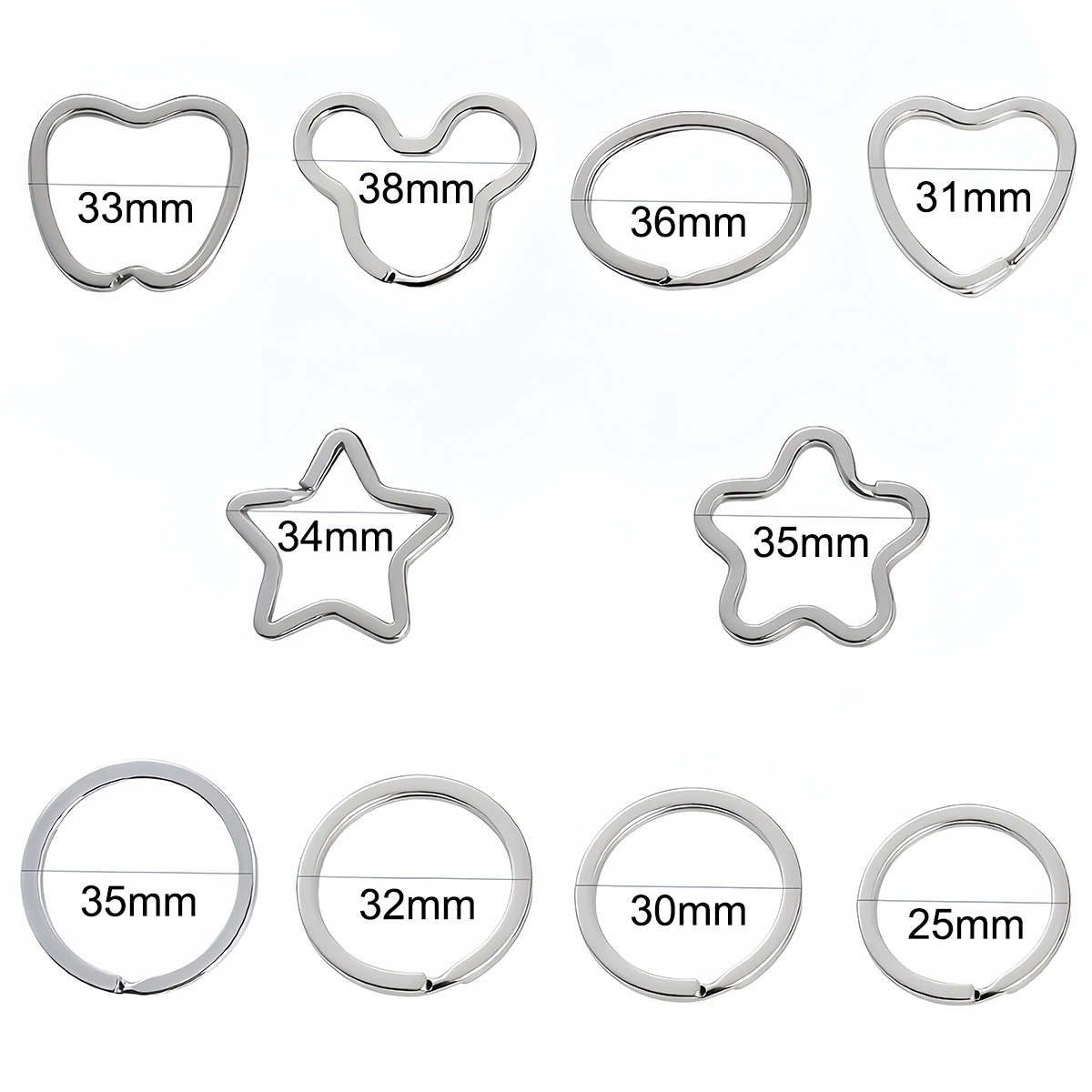 10pcs 25mm-38mm Key Rings Round Mickey Heart Star Keychain Metal Key Holder Flat Line Split Key Chain DIY Keyring Accessories