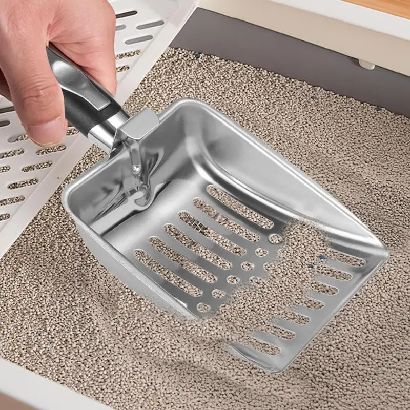 Stainless Steel Cat Litter Scoop with Rubber Handle kittens Sturdy Metal Mesh Scooper Litter Filter Pet Cleaning Tools