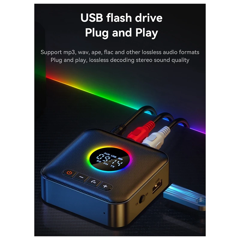 New 5.4 Bluetooth Adapter Audio Receiver FM Frequency Modulation Transmitter Lossless U Disk One To Two Durable Easy Install