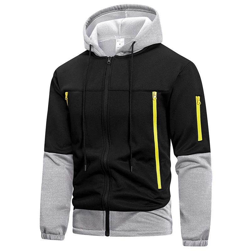 الرجال خريف شتاء دافئ في الهواء الطلق سترة التكتيكية صوف مبطن Colorblock المرقعة أبلى زمم معطف مقنع مع جيوب سستة #2