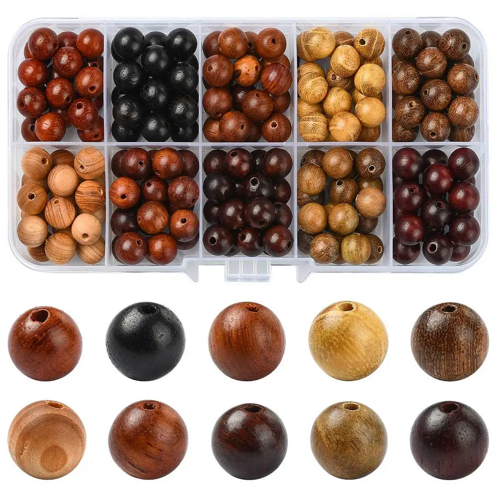 200pcs Wooden Round Beads Box Set Multiple Color Spacer Loose Wood Beads DIY Bracelet Necklace Jewelry Making Craft Accessories