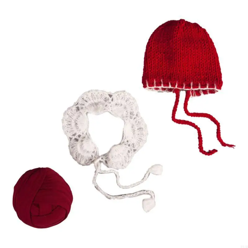 R9JD Baby Christmas Hat crochet Trẻ sơ sinh Trang phục chăn chăn sơ sinh Đạo cụ chụp ảnh bé phụ kiện chụp ảnh bé