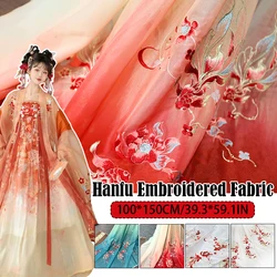 100*150cm Koi Lotus Embroidery Fabric For Sewing Ancient Hanfu Dress Horse Face Skirts Stage Costume Chinese Designer Fabric