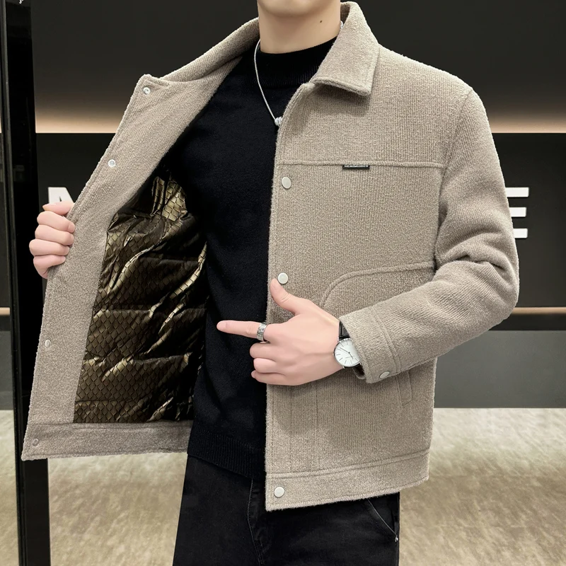 

Men's Quilted ort Jaet Winter Faion Urban Sle Polyester Nylon Blend Warmth Flip Collar Woolen Youth Casual Outerwear