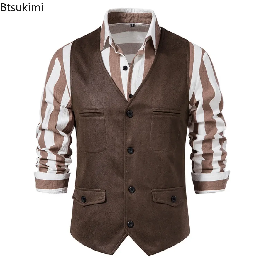 Pakaian Pria Fashion Rompi Setelan Suede Kualitas Tinggi Rompi Formal Bisnis Tanpa Lengan Leher V Pria Rompi Gaun Pesta Pernikahan