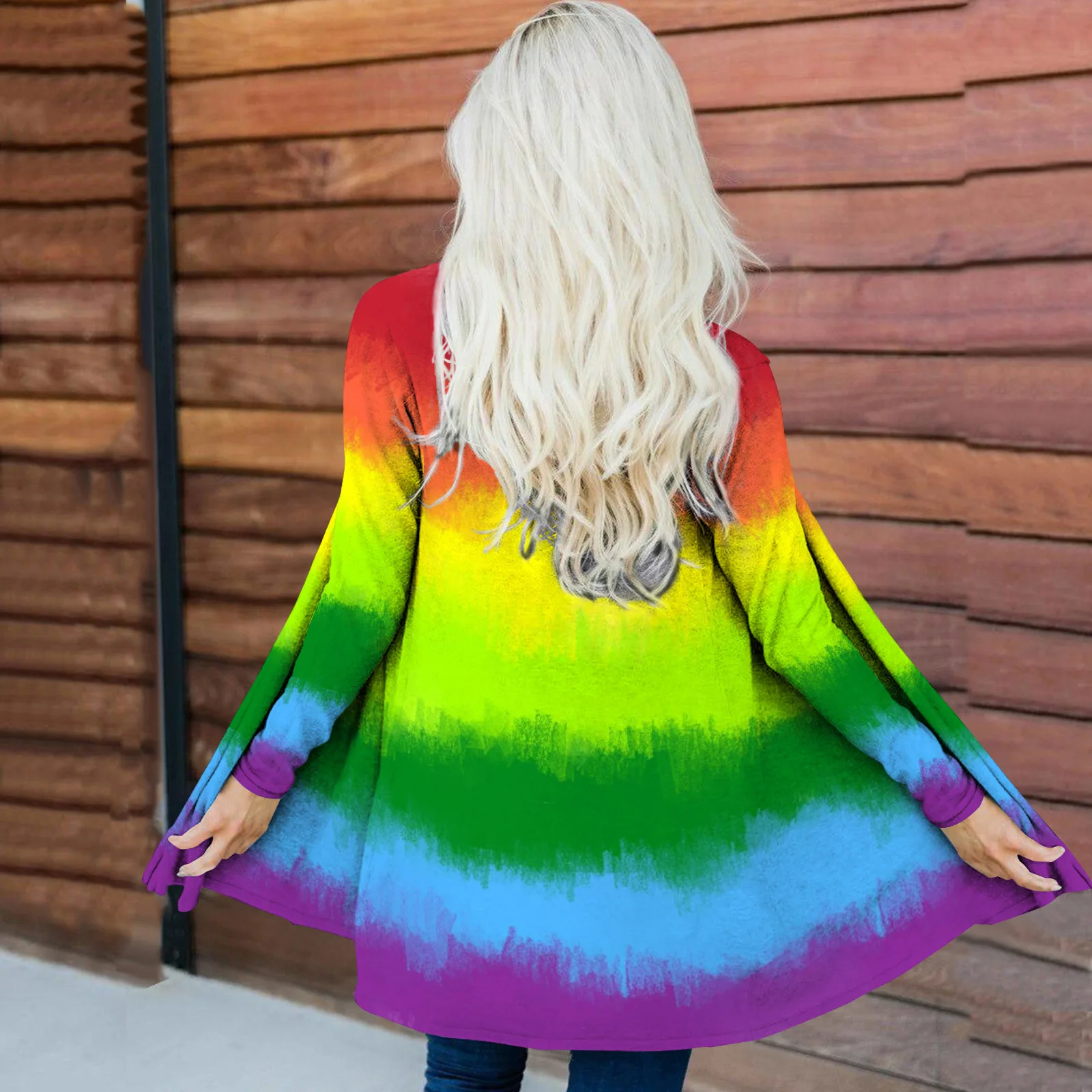 Tie dye coat for women in spring and autumn loose and fashionable long sleeved 2024 new comfortable casual cardigan WL2