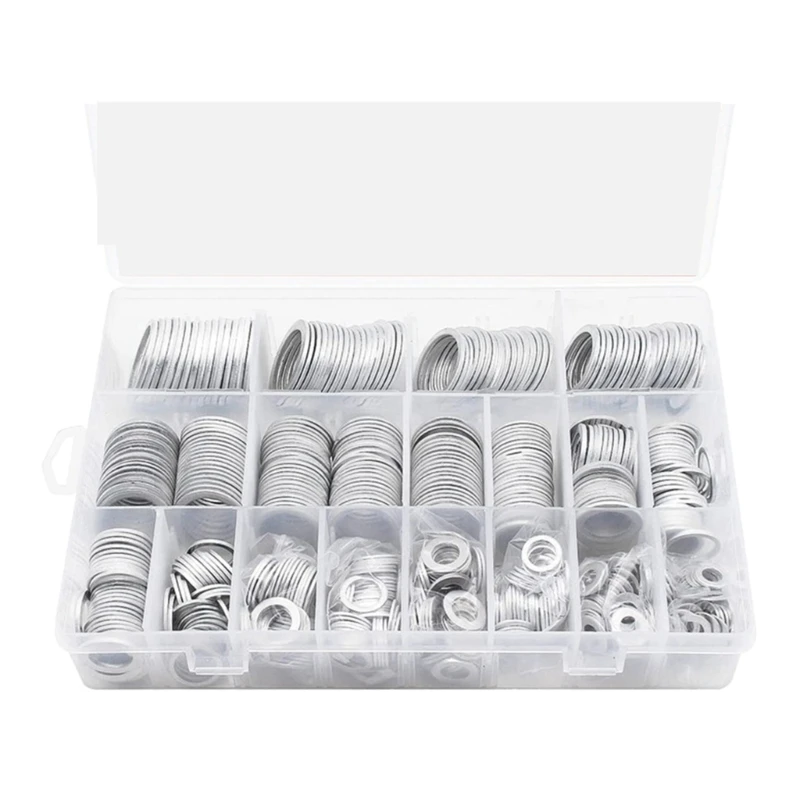 540Pcs Aluminum Washers Sealing Gaskets Flat Gaskets Set Oil Drain Plug Aluminum Washer Hardware with Assortment Box