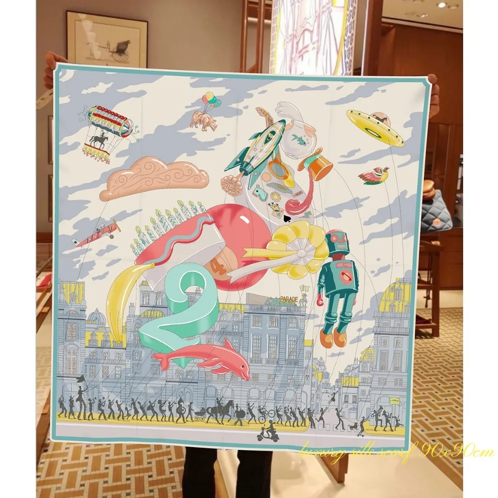 New Fubao Parade Balloon Women\'s Outdoor Sunscreen Shawl Large Square Scarf Chest Wrap  Silk Scarf Headscarf  Scarf for Women