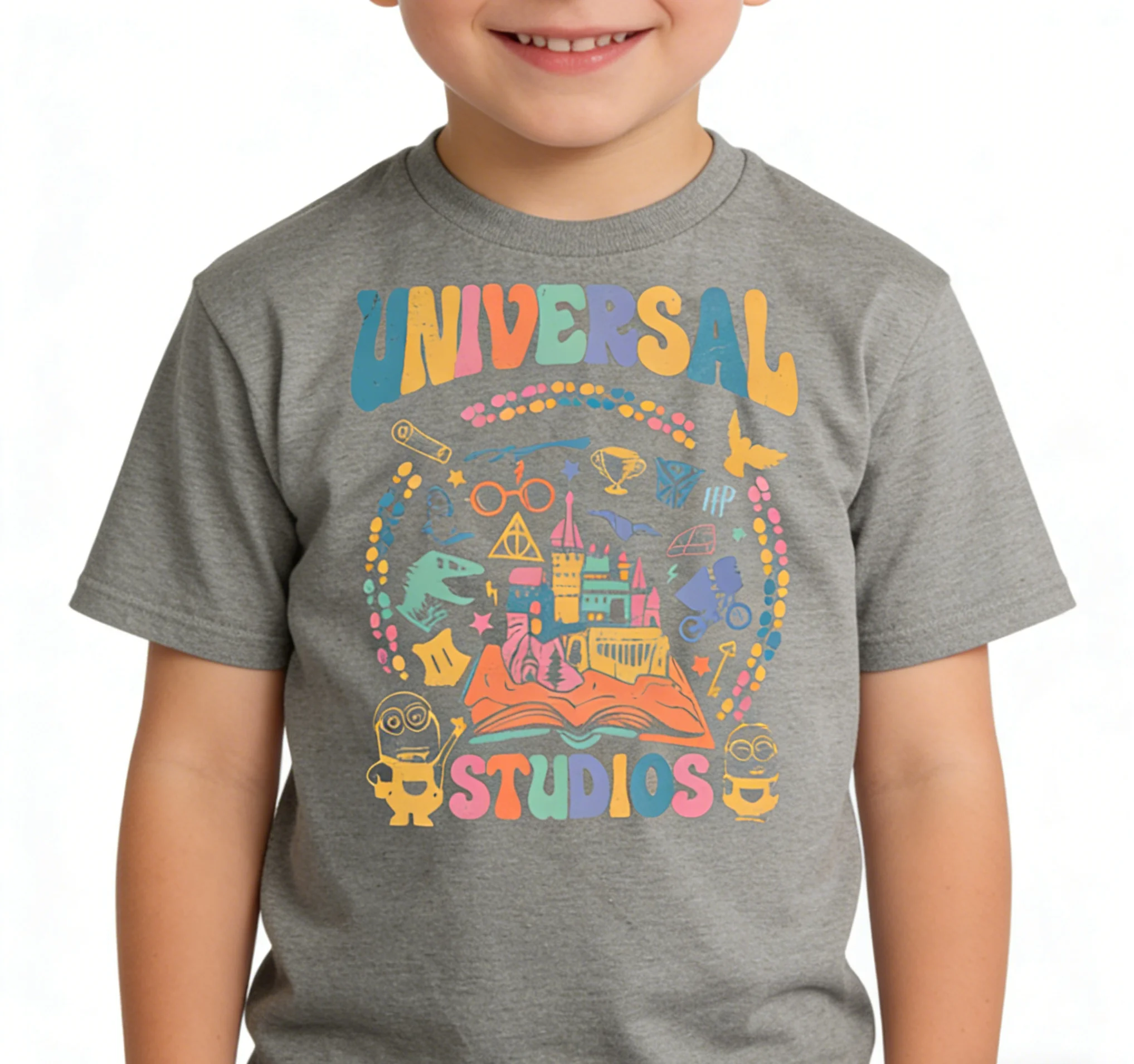 Retro children's T-shirt -100% pure cotton round neck soft and comfortable casual daily wear, machine washable, standard size