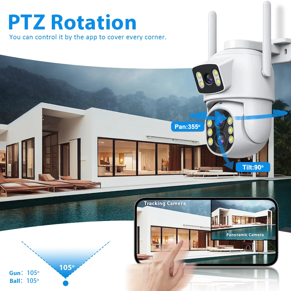 6MP WiFi Camera Outdoor 12MP 10X Zoom Three Lens Dual Screens CCTV Video Cam Auto Tracking Security Protection Surveillance