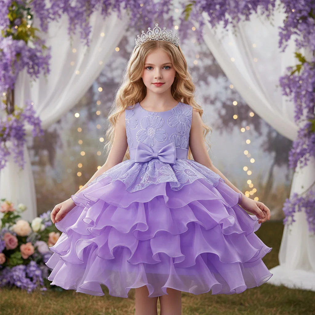 

2025 new Girls Formal Dress sleeveless Flower Layered tiered dress Fashion show performance First Communion Dresses Princess dr