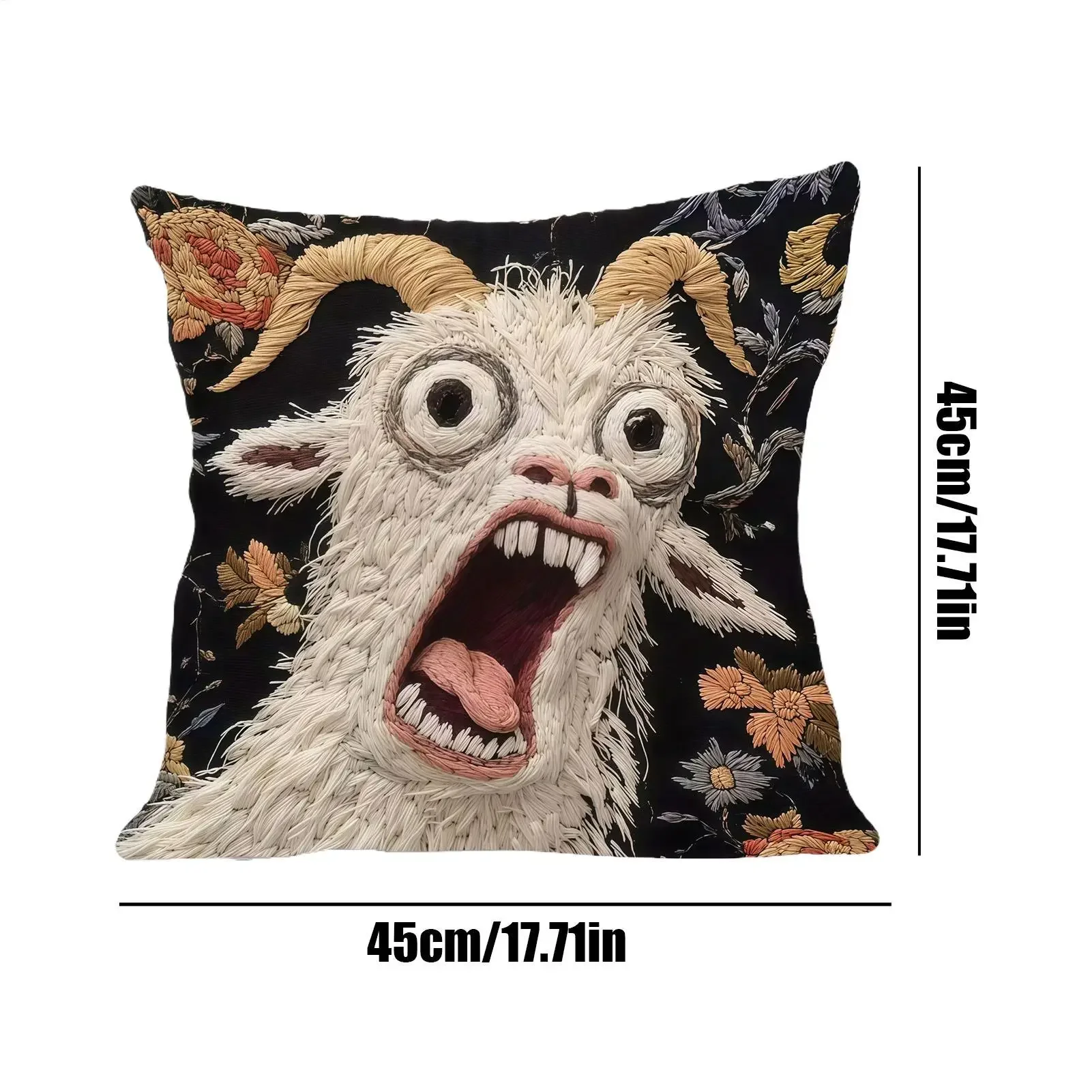 2D-Kissenbezug mit schreiender Ziege, weicher Schutz, dekorativer Kissenbezug, 45 x 45 cm, Heimdekoration für Wohnzimmer, Sofa, Party, Geschenk – Detail 6