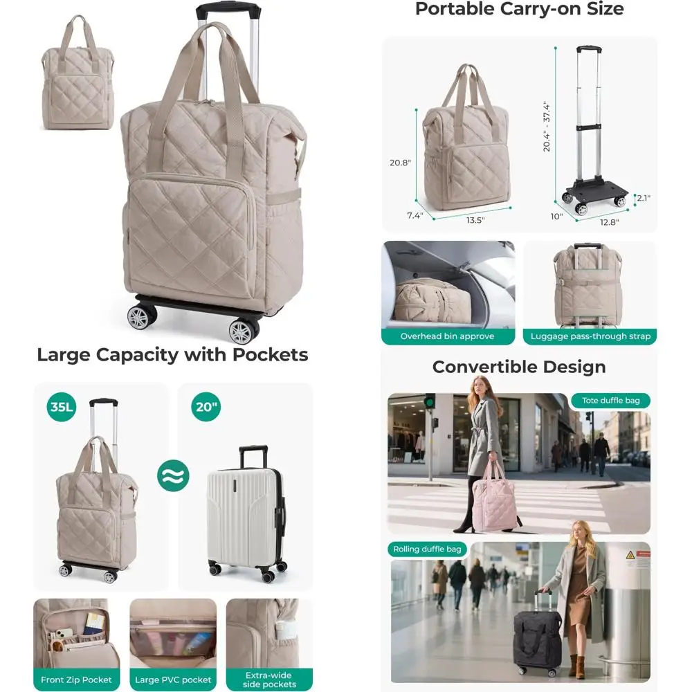 حقيبة سفر قابلة للحمل سعة 35 لترًا مع عجلات قابلة للفصل، وجيب مبلل من مادة PVC للاستخدام متعدد الاستخدامات #1