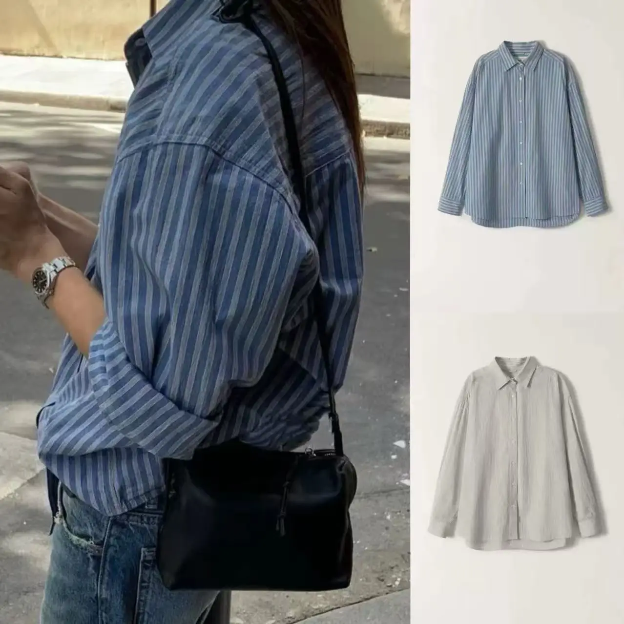 

Повседневный свободный топ в полоску с длинным воротником Sve irt, женский модный простой топ, осень 2021, сезон, стандартный крой, другой материал