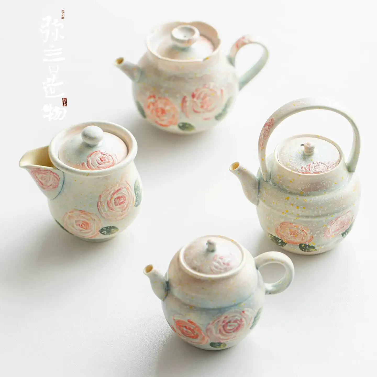 Wuyintang Underglaze Hand Painted Rose Teapot Handmade Ceramic Tea With Filter Ladies Special Handle Pot