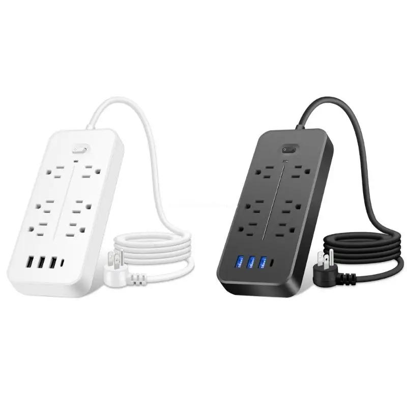 Power Strip, Protector Flat Plug with 6 Wide-spaced Outlets & 3xUSB Ports for Phone Tablet Laptop Multiple New Dropship