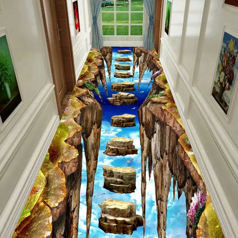3D Pattern Villa Corridor Carpet Anti Slip Washable Living Room Hotel Passageway Decoration Rug Modern Stairs Mat Customizable