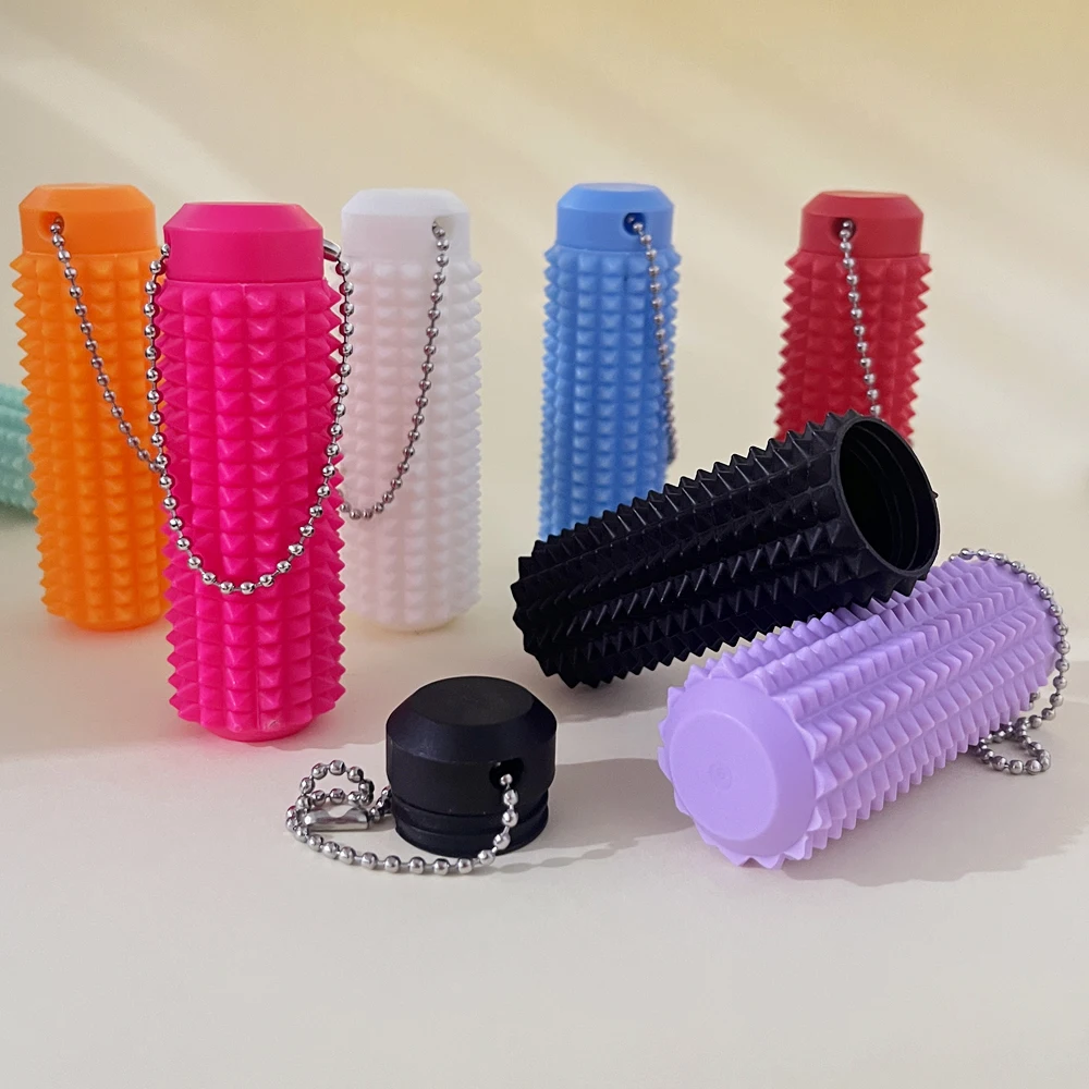 Multi-Color Rivet Textured Bottle Keychain Plastic Storage Tube Pendant With Key Chain For Lipstick Holder Handbag Decor Gifts