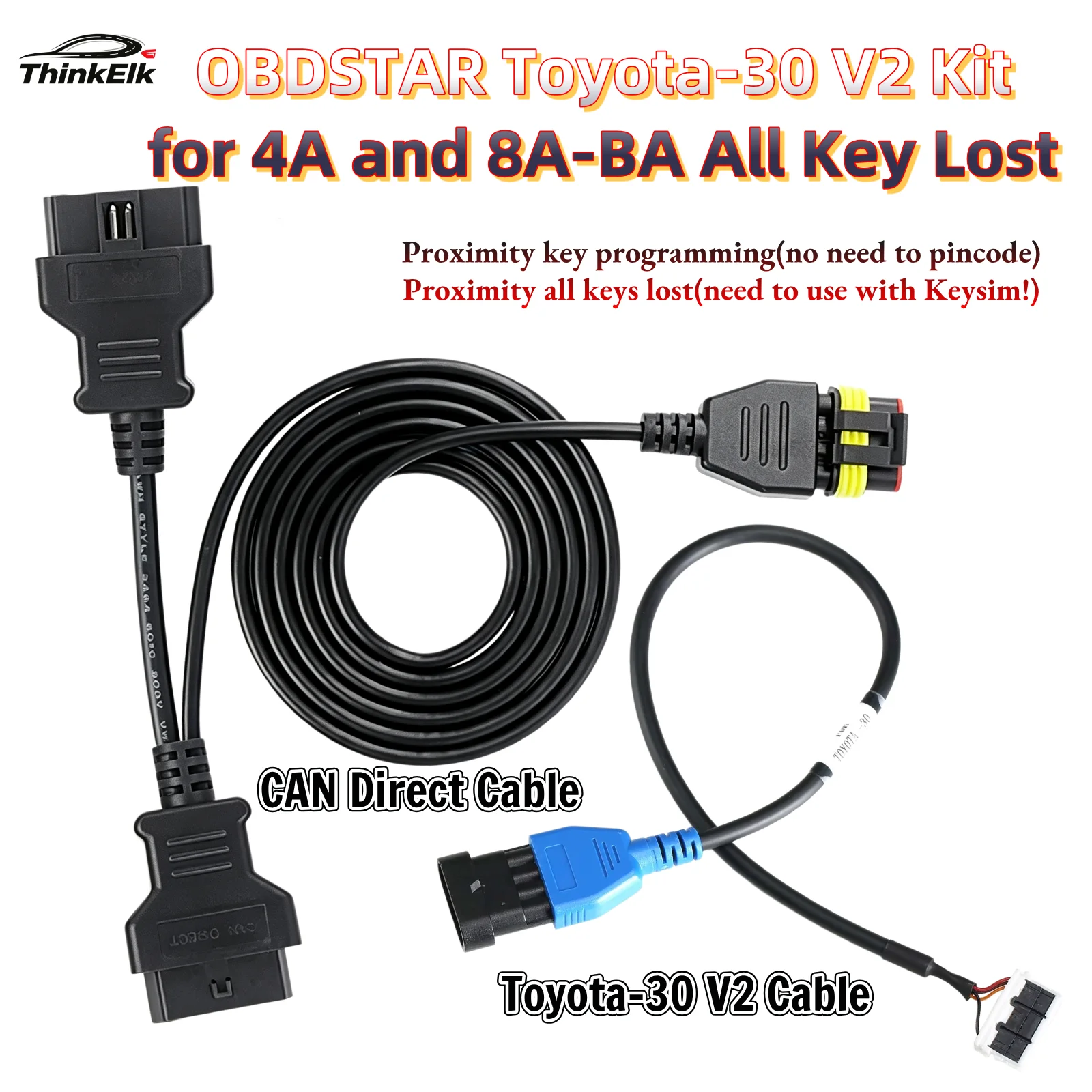 OBDSTAR for Toyota-30 V2 Cabel + CAN Direct Cable for 4A and 8A-BA All Key Lost for X300DP Plus/X300 Pro4 Proximity Key Program