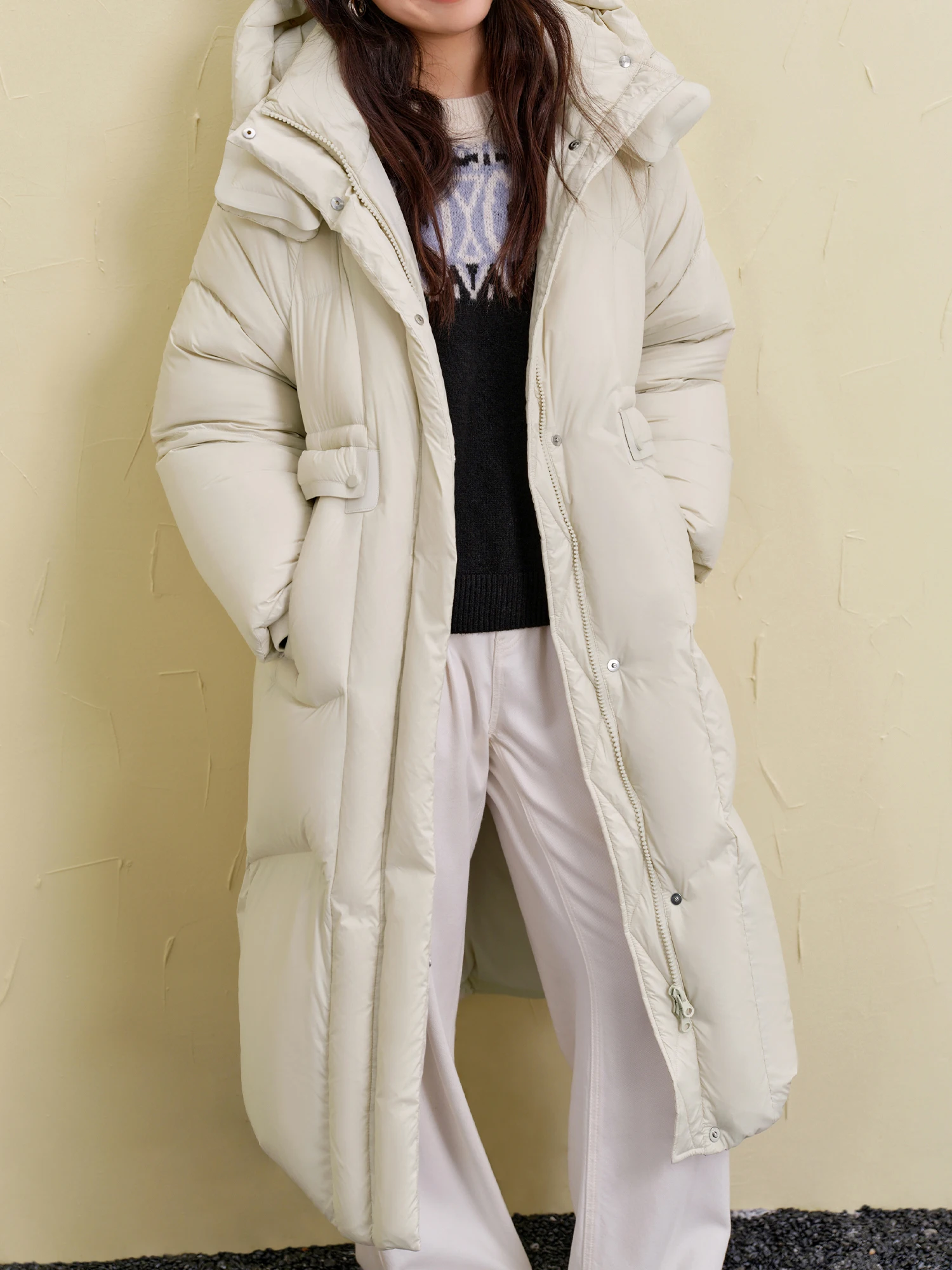 DUSHU 245.9G Filling Amount Plus Size Long Down Coat For Women 2024 Winter New Design White Duck Down Warm Jacket 24DS84533