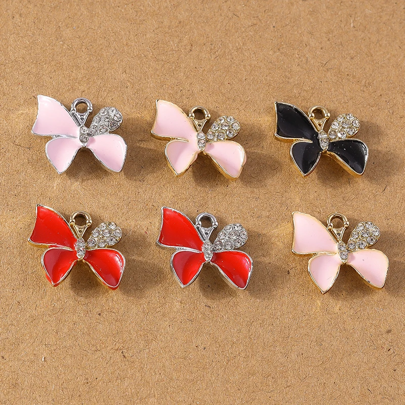 

10pcs 16*16mm Enamel Bowknot Charm Pendants for Necklace Earrings Bracelet DIY Jewelry Making Accessories Supplies