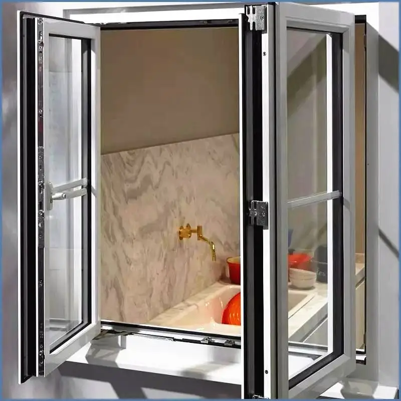 High Performance Bathroom Insulation Glass Window Thick Aluminum Frame Tempered Glass Hinged Window Double Sash Casement Window
