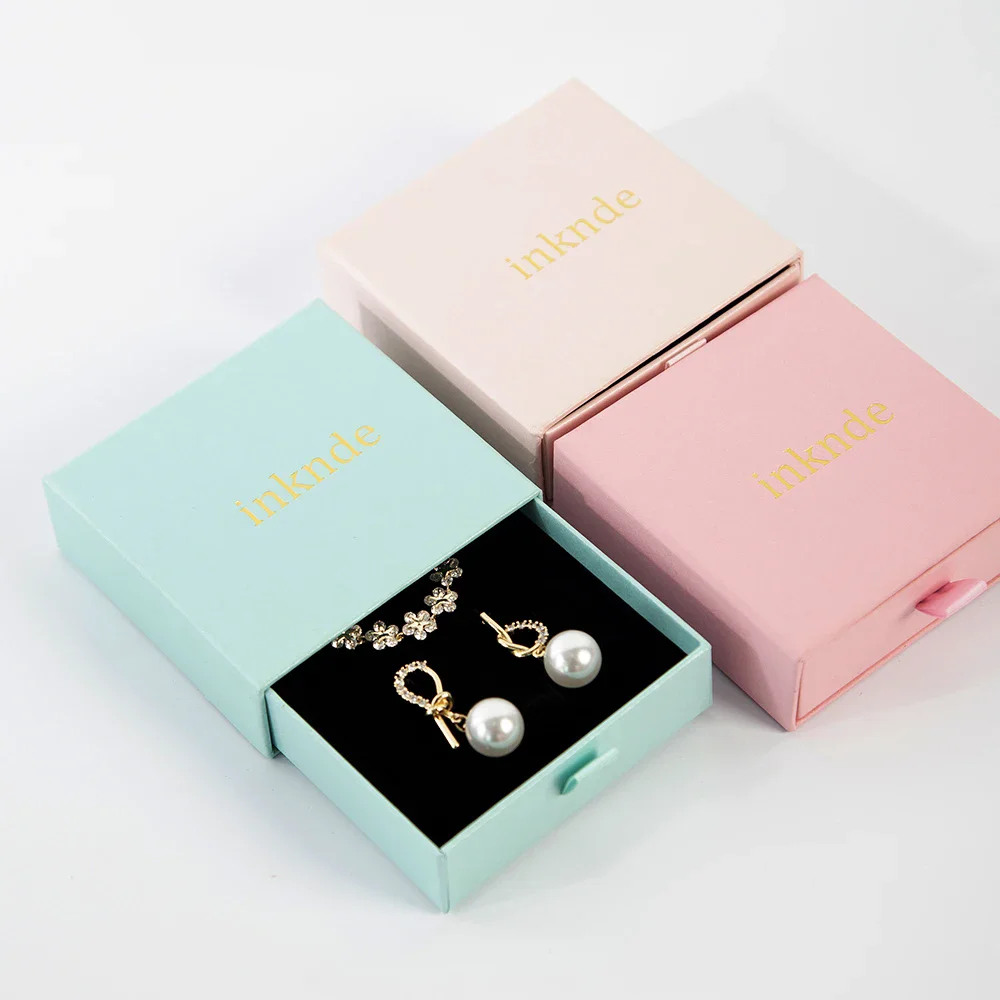 100-Pack Bulk Drawer Box Paper Jewelry Box Custom Logo 8x8x2.5cm Handmade Travel Earrings Rings Jewelry Organizer Storage Case