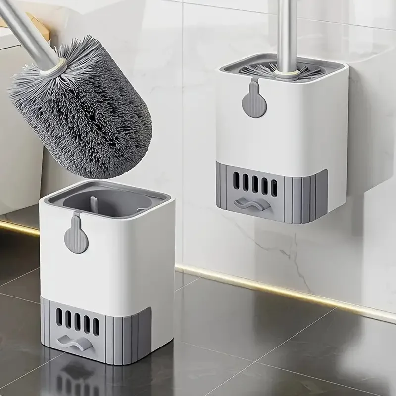 Toilet Brush and Holder Set, PP & Stainless Steel, 44cm Length for Effective Cleaning, Non-Shedding Bristles, Modern White