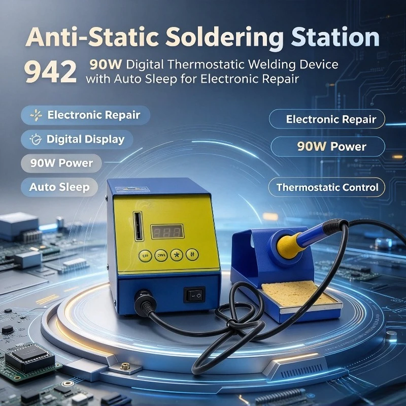 942 Anti-Static Soldering Station, 90W Digital Thermostatic Welding Device with Auto Sleep for Electronic Repair