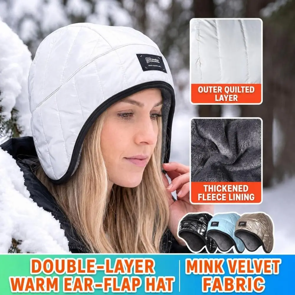 Fleece Lined Winter Ear Flap Hat Windproof Water Repellent Fleece Lined Hat Heat Retaining Ear Coverage Cold Weather Hat