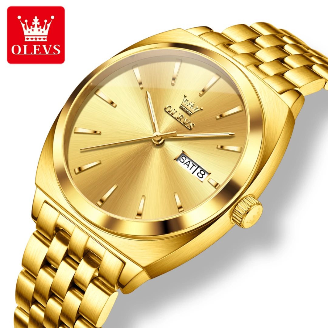 

OLEVS 6730, модные механические часы, подарок, круглый циферблат, ремешок для часов из нержавеющей стали, наручные часы с дисплеем недели, светящийся календарь
