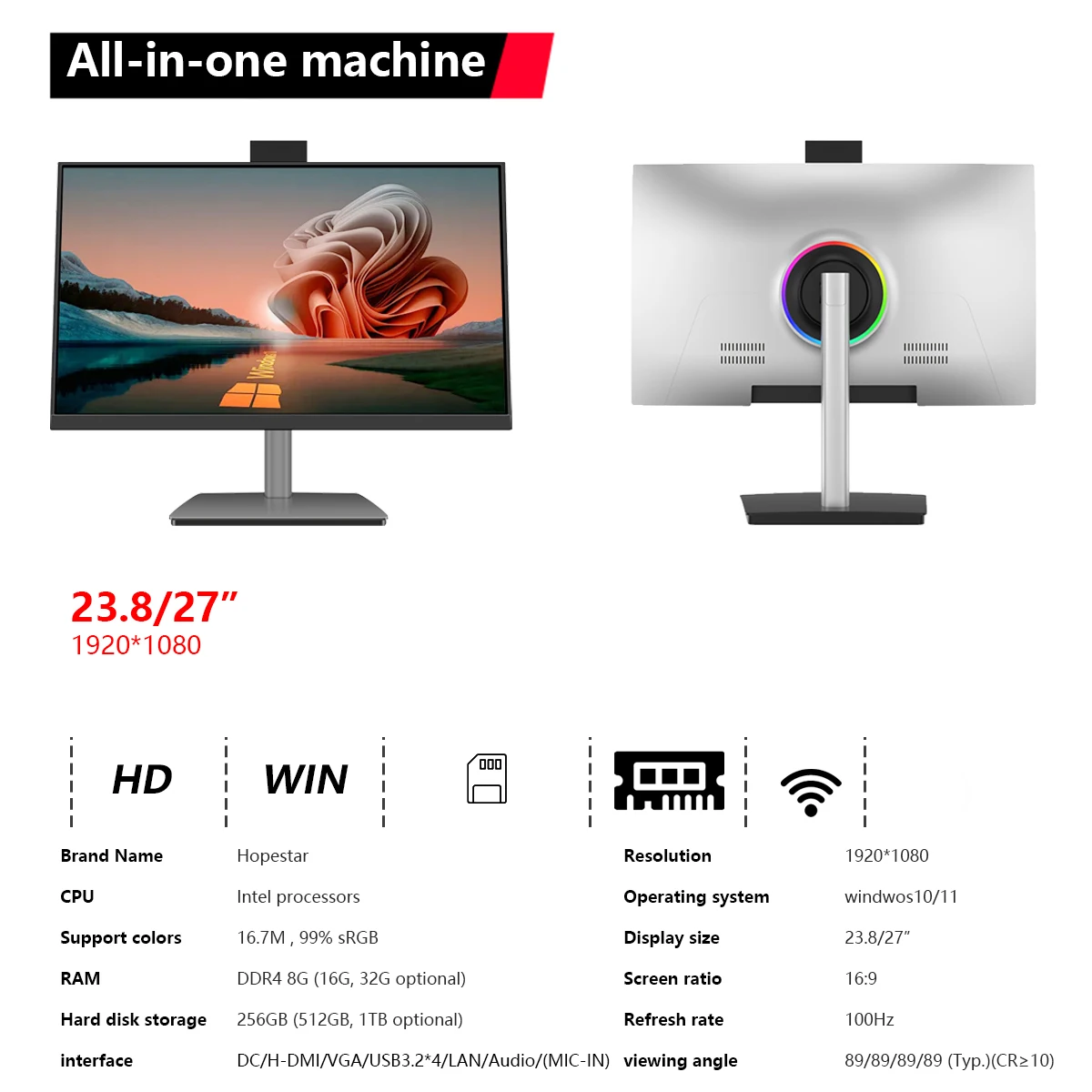 

Высококачественный 27-дюймовый универсальный компьютер с твердотельным накопителем емкостью 256 ГБ, совместимый с процессорами Intel I3/i5/i7 для нескольких сценариев, таких как