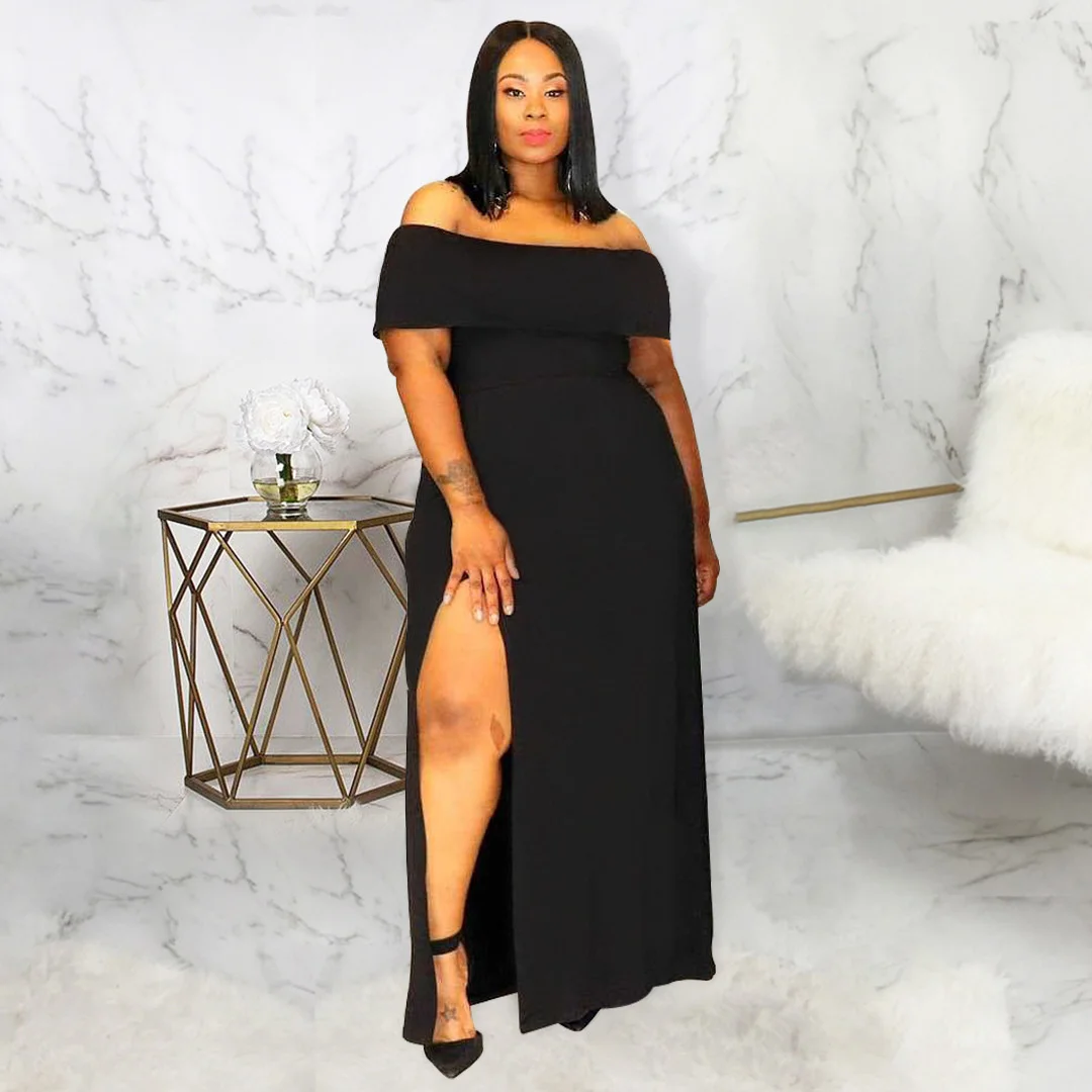 

Fashion Women Plus Size Dresses Elegant Lady One Shoulder Slit Long Dress Black Sexy Party Dress Casual Large Size Female 2023