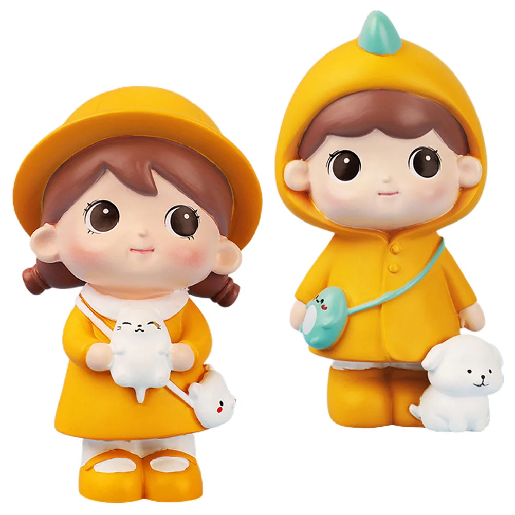 2 Pcs Cartoon Ornaments Couple Crafts Home Decor Dashboard Figurines Valentine Valentine's Day Gift Girls Statue Romantic