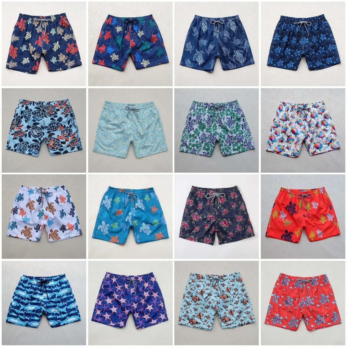 High Quality Summer Waterproof Quick-Drying 4-Way Elastic Board Shorts Men'S Beach Shorts Vilebreq Turtle Brand Swim Shorts