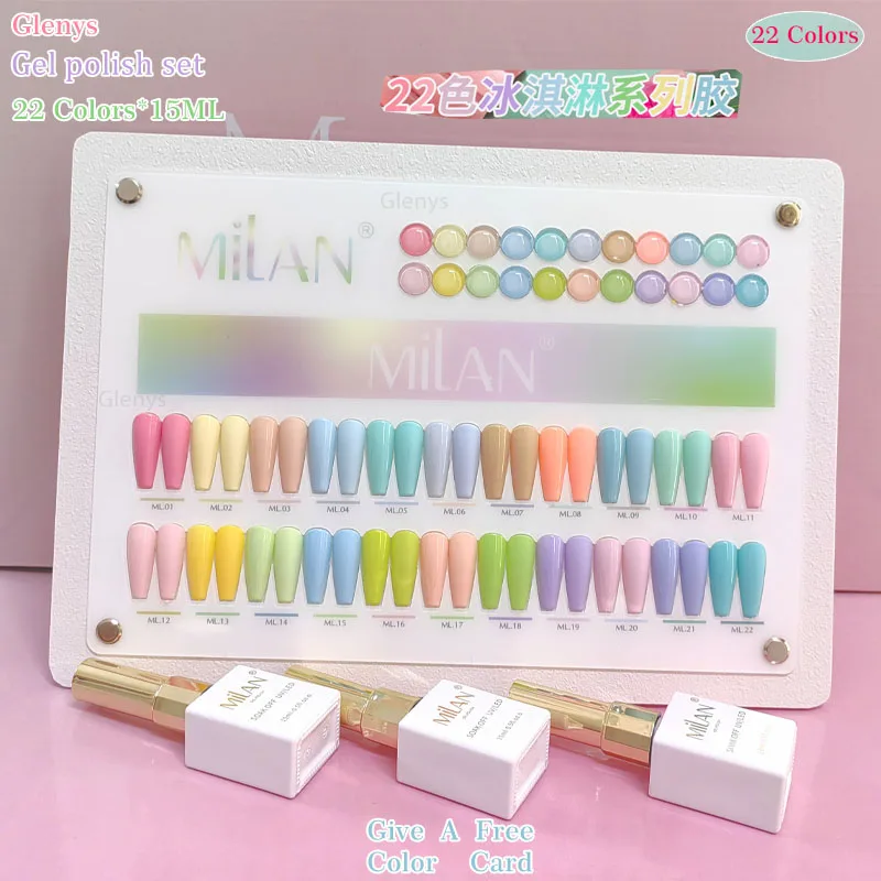 

Glenys 22 color ice cream nail polish gel full web popular semi permanent immersion gel color card UV LED nail art varnish set